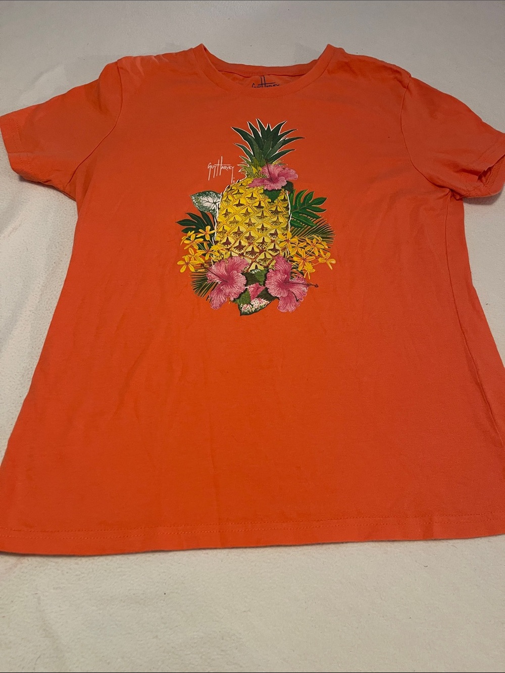 Women ‘s Guy Harvey Orange Short-Sleeve Pineapple Graphic Tee